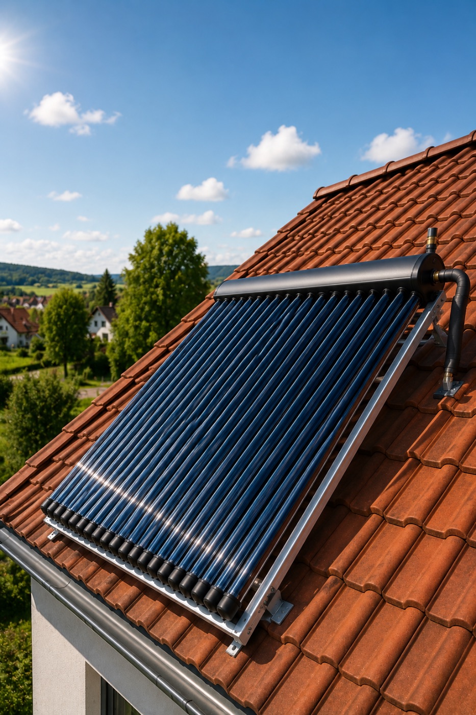 Vakuumröhren-Solarthermie auf Ziegeldach